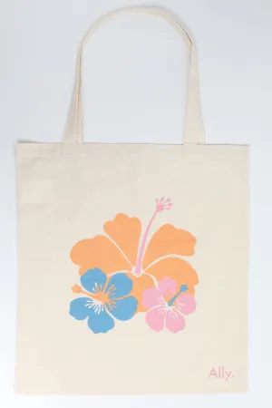 Multi Floral Tote Bag Printed Hibiscuses