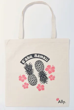Multi Print Tote Bag Printed Hawaiian Pineapple Hibiscus