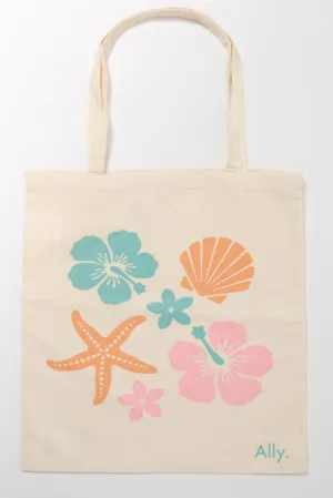 Multi Print Tote Bag Printed Shells & Hibiscuses