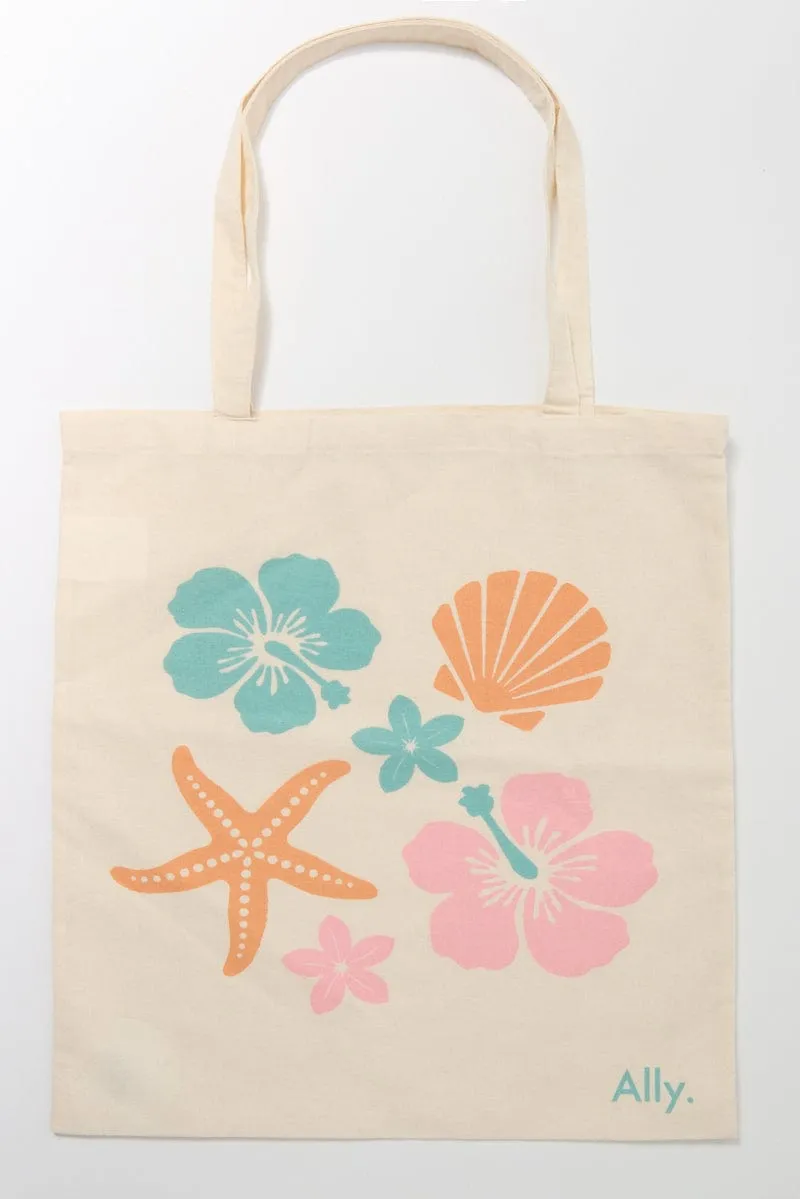 Multi Print Tote Bag Printed Shells & Hibiscuses