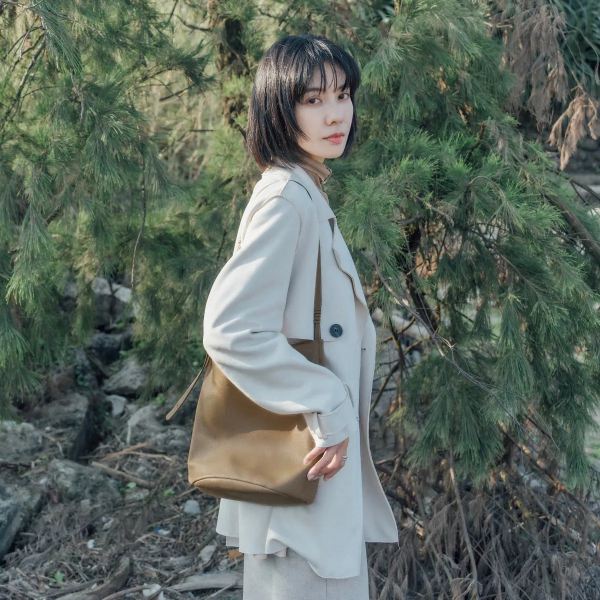 Narissa Leather Bucket Bag