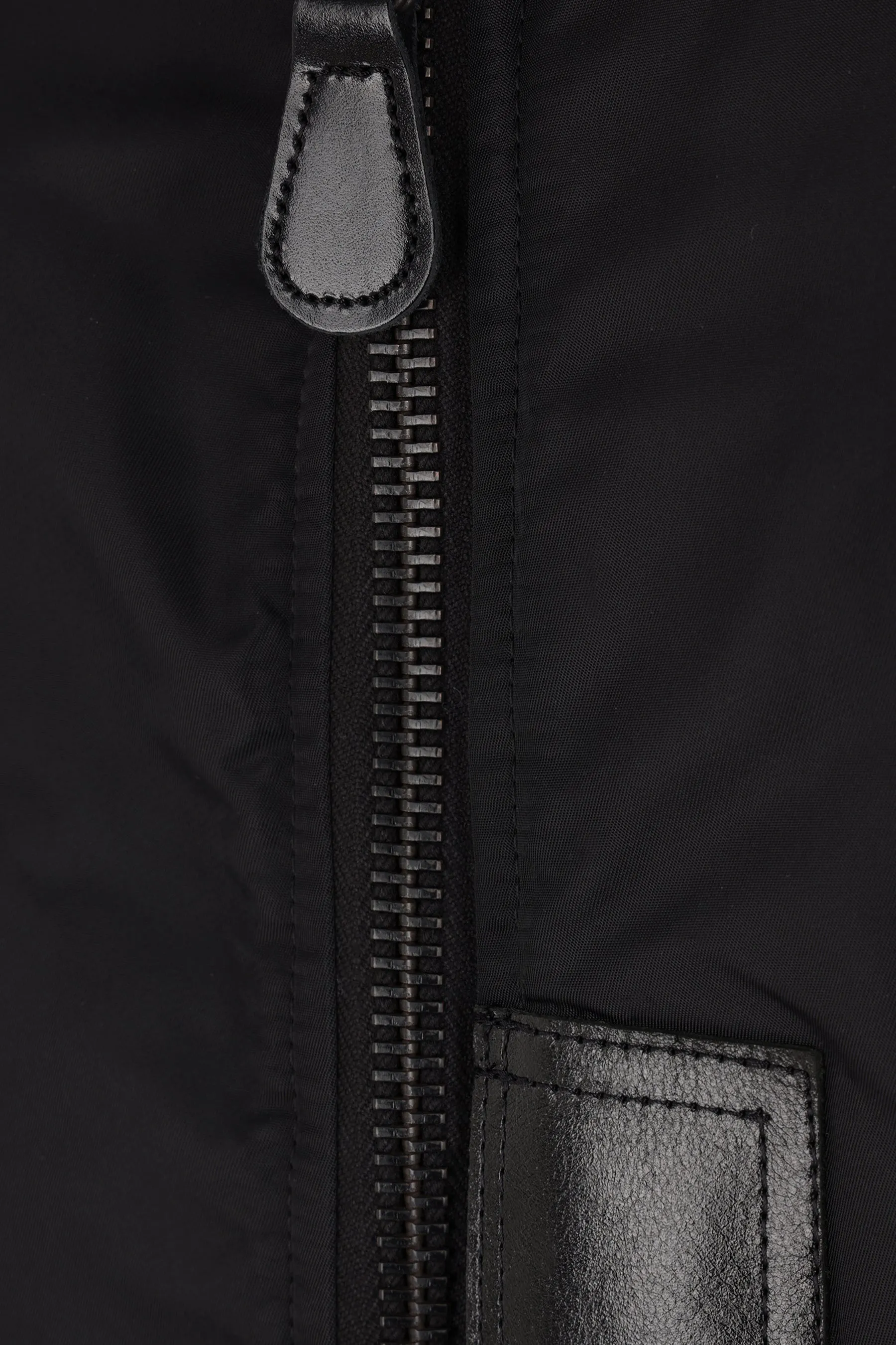 nylon and faux fur oversize bomber jacket