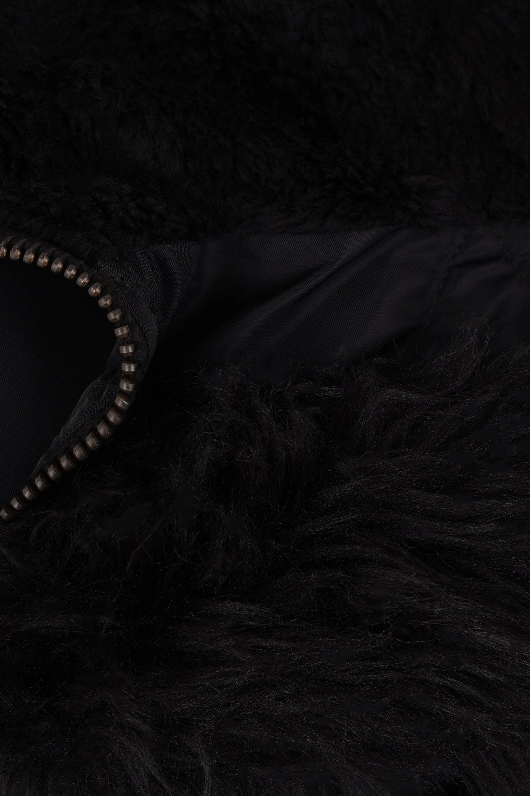 nylon and faux fur oversize bomber jacket