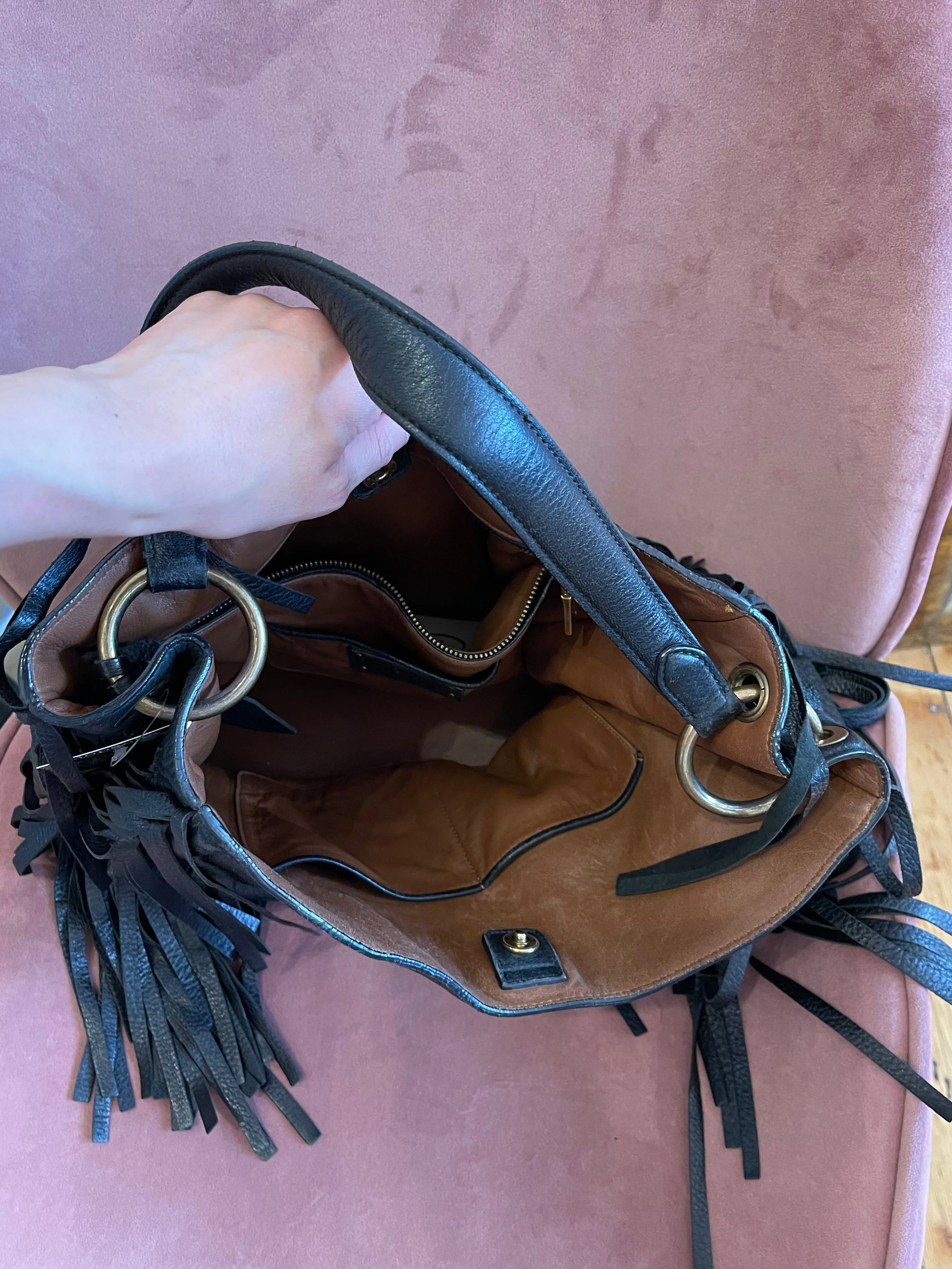 Prada Black Fringed Leather Hobo