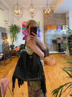 Prada Black Fringed Leather Hobo