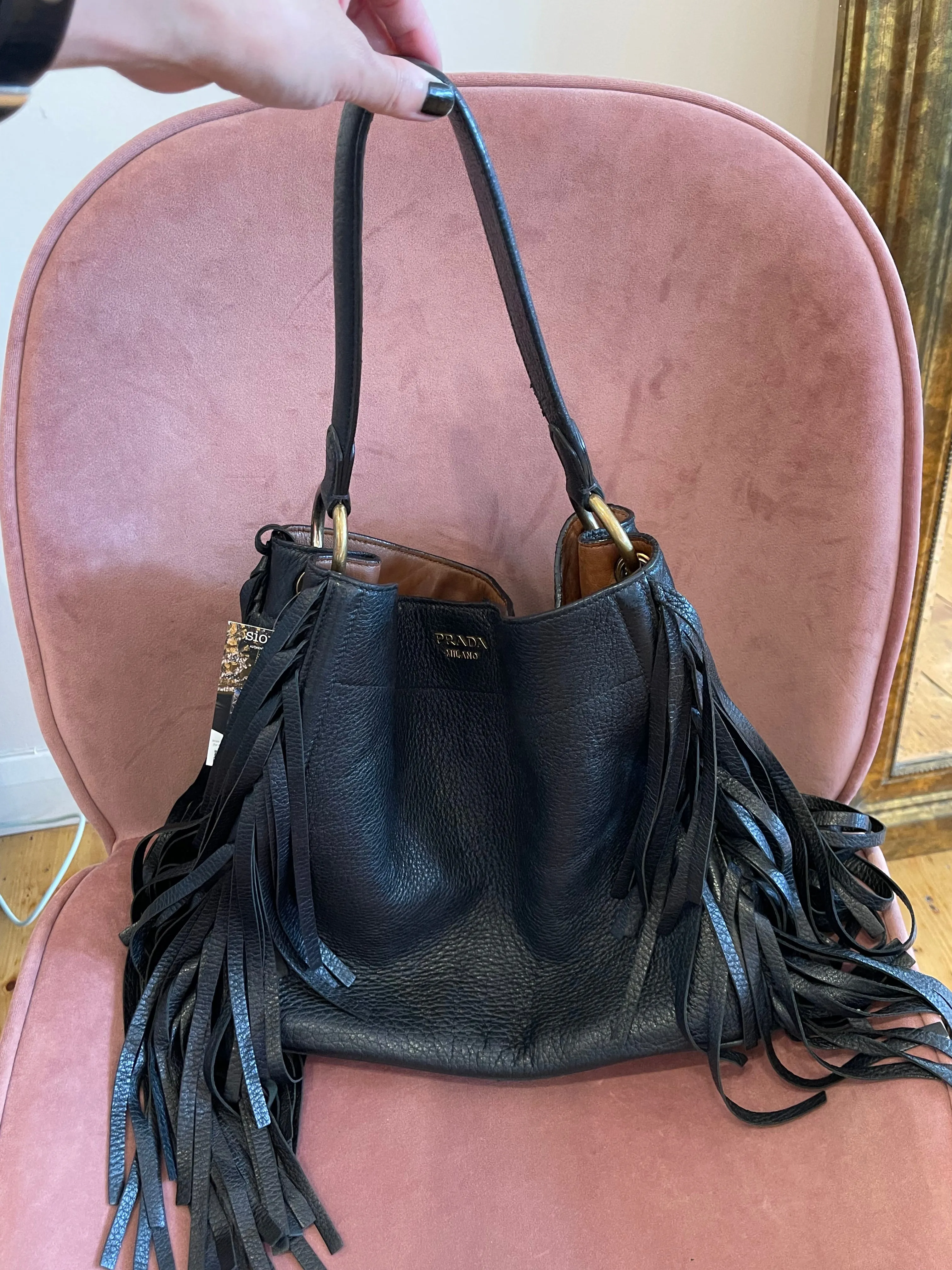 Prada Black Fringed Leather Hobo