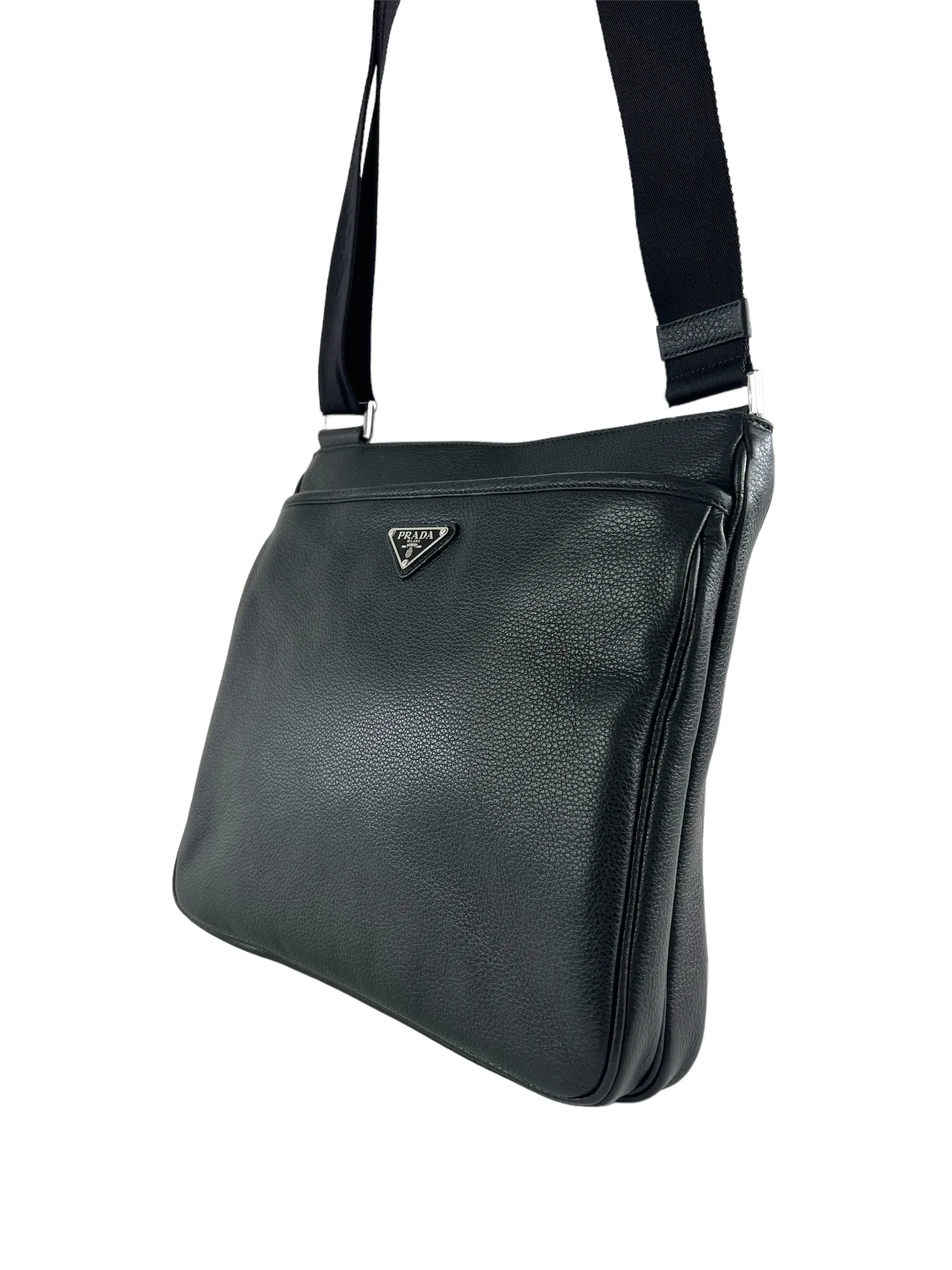 Prada Black Leather Messenger / Crossbody