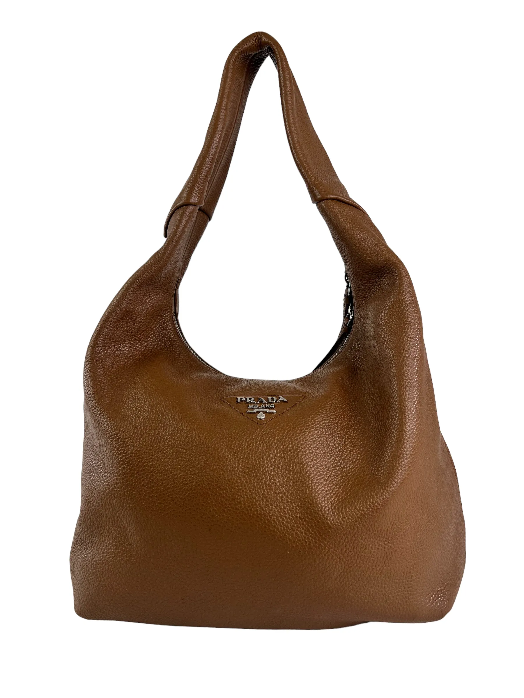 Prada Tan Pebbled Leather Hobo