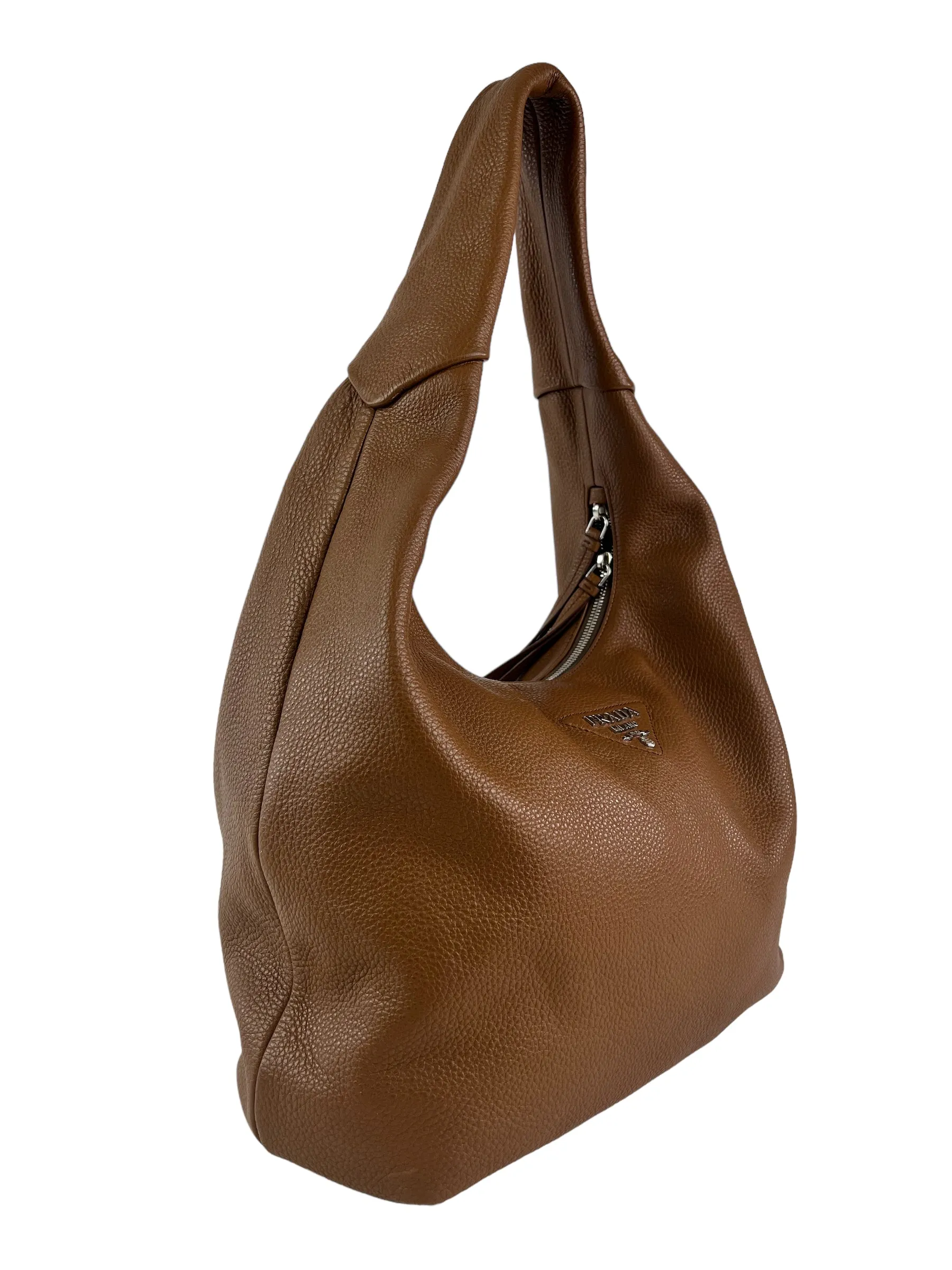 Prada Tan Pebbled Leather Hobo
