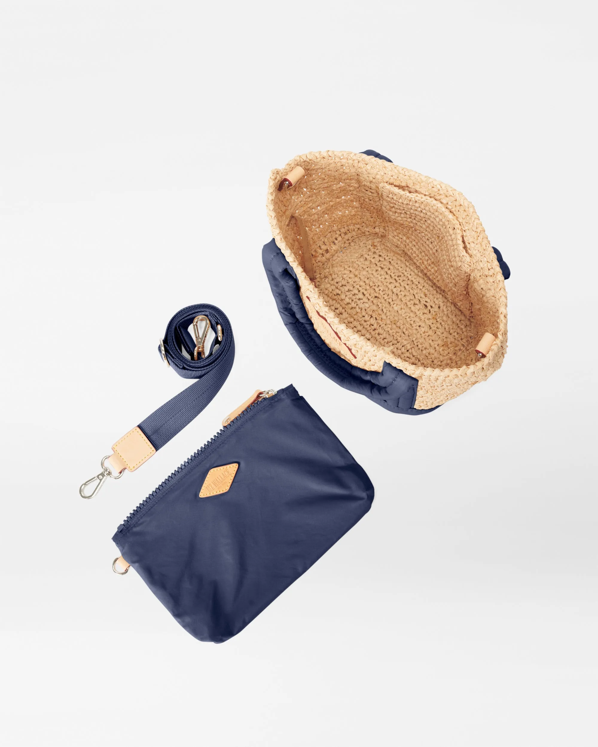 Raffia/Navy Mini Raffia Tote