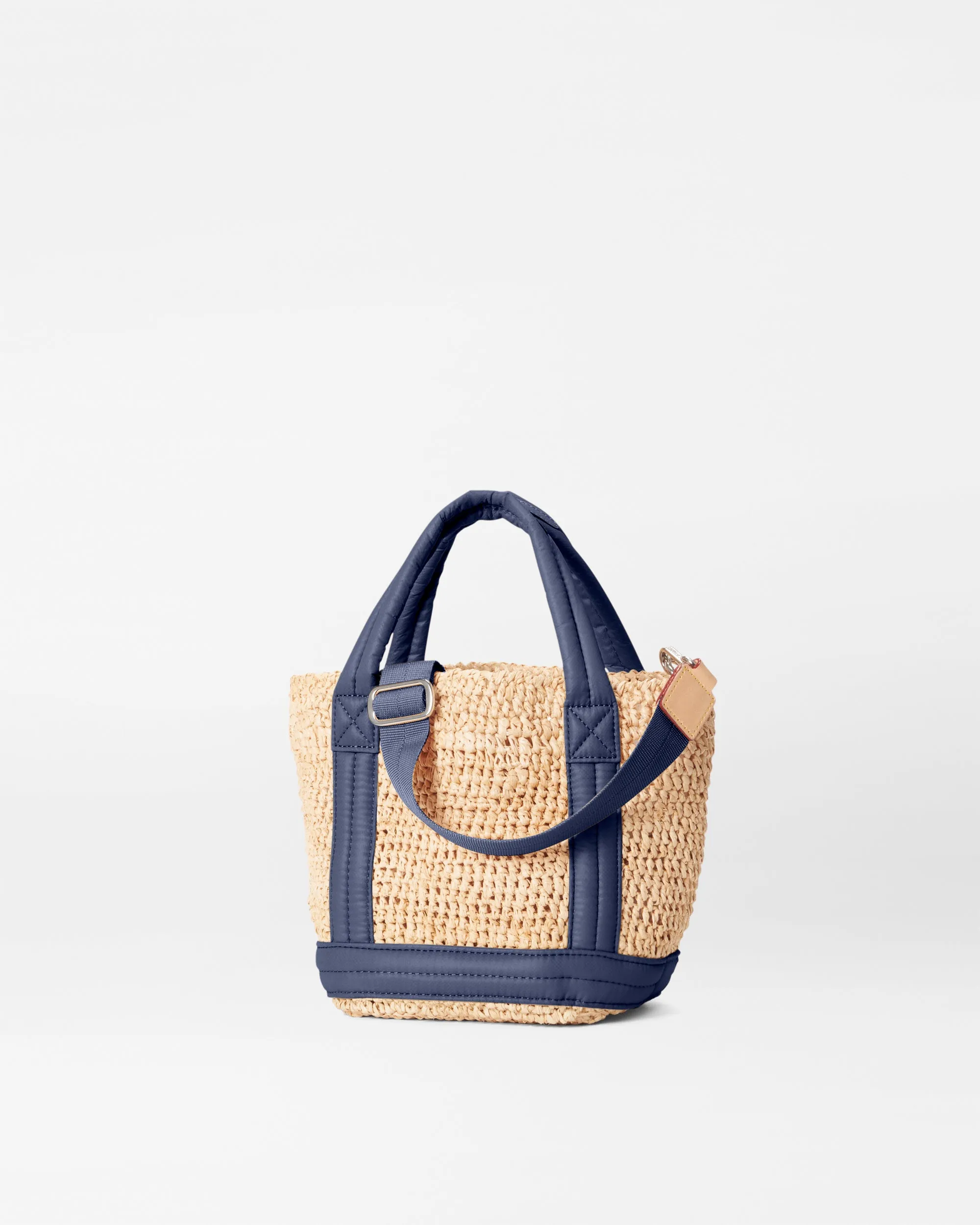 Raffia/Navy Mini Raffia Tote