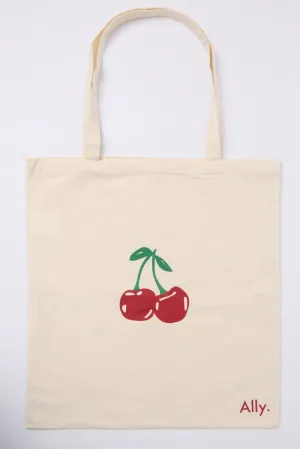 Red Print Tote Bag Printed Cherry