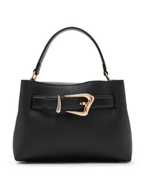 Sculpted Buckle Satchel with Convertible Strap