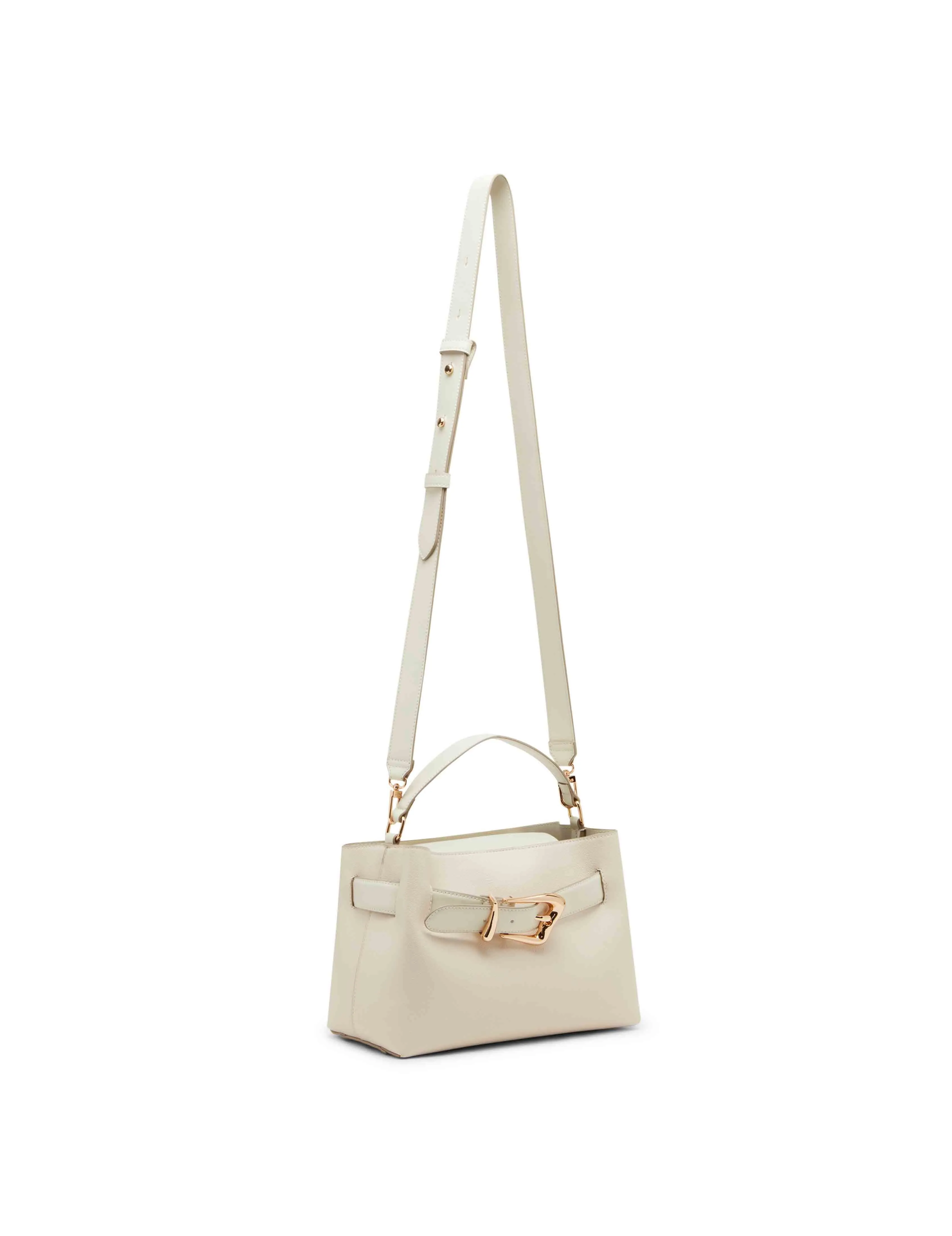 Sculpted Buckle Satchel with Convertible Strap