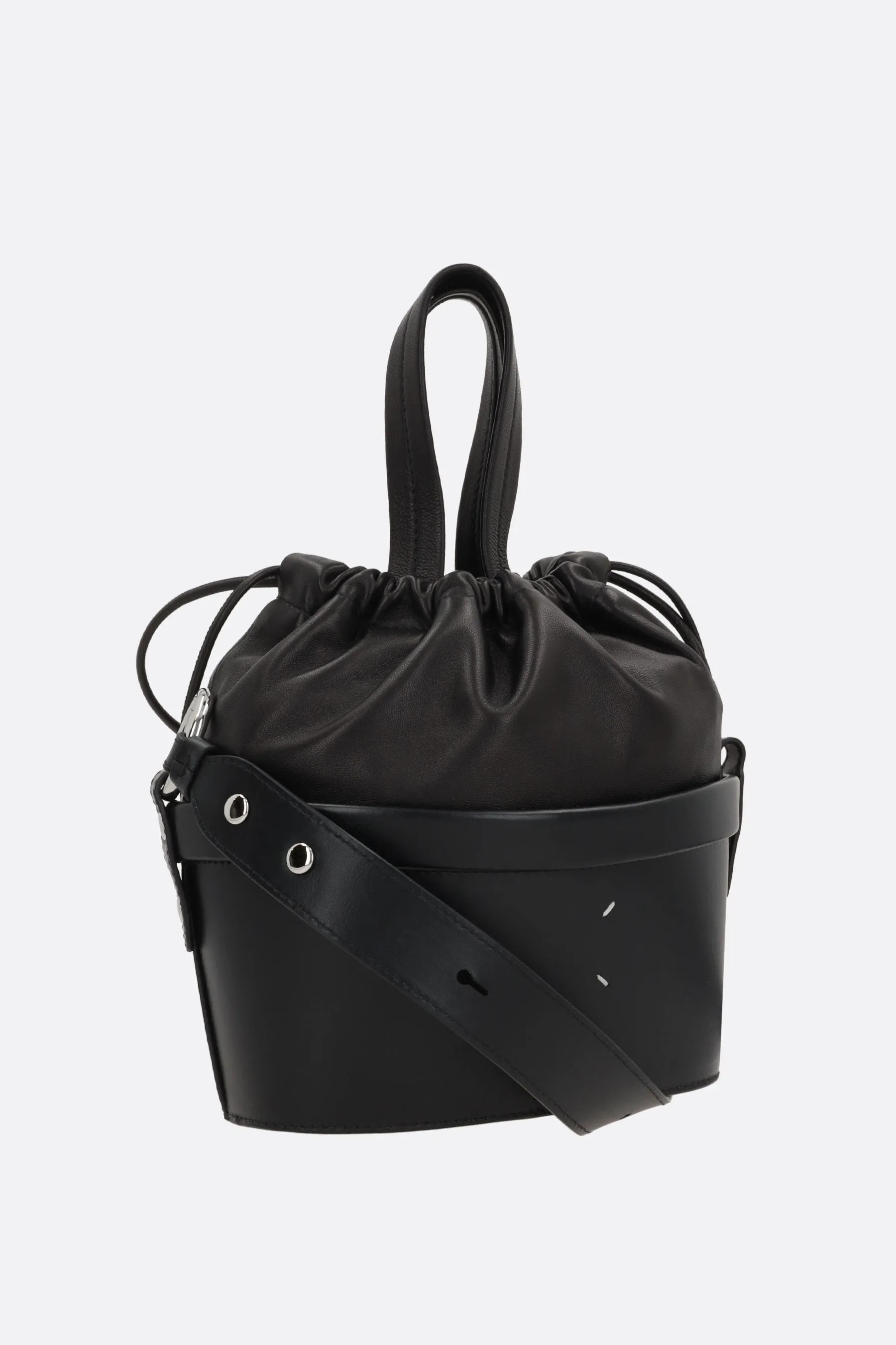 small buket bag in smooth leather and nappa