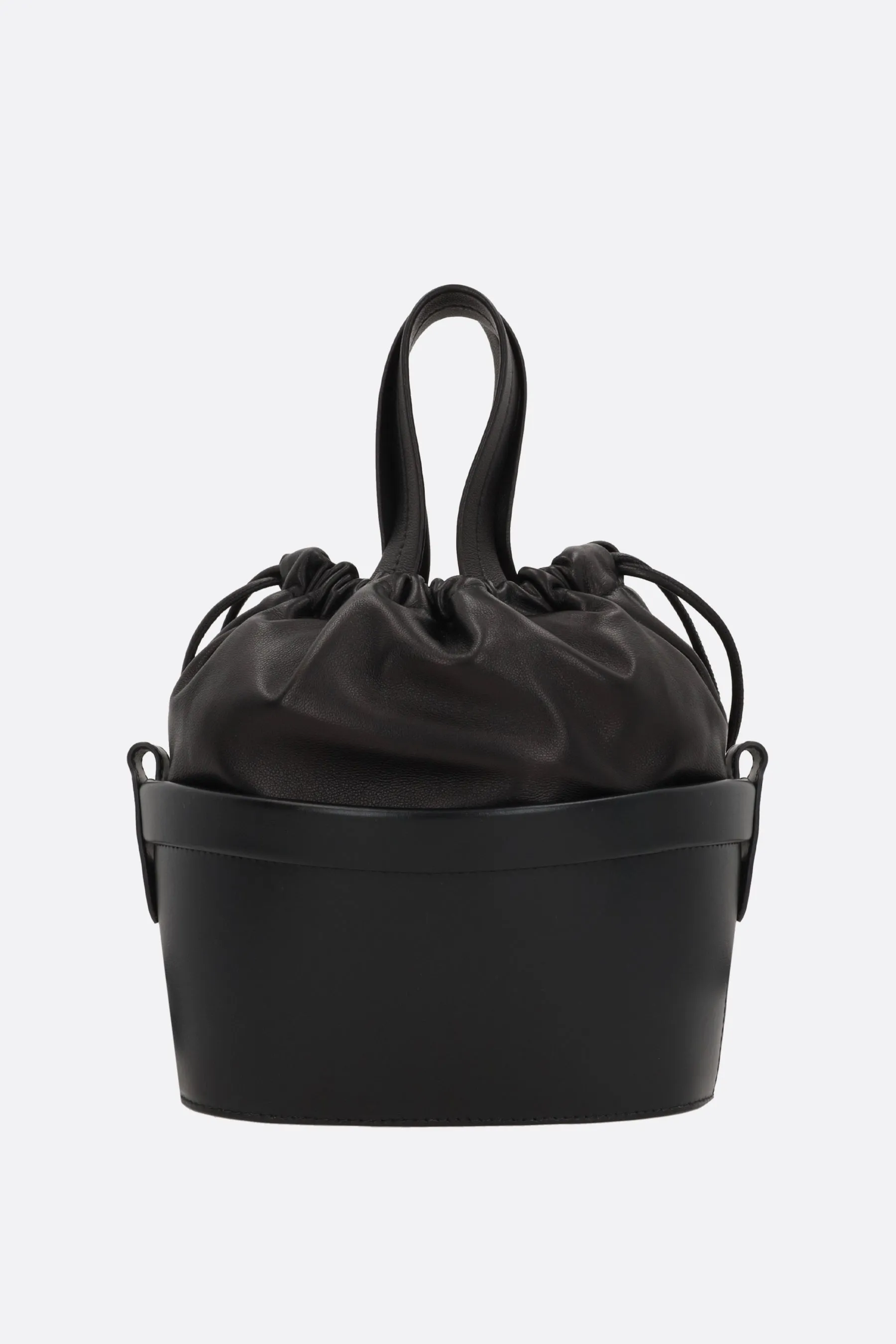 small buket bag in smooth leather and nappa