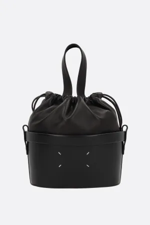 small buket bag in smooth leather and nappa