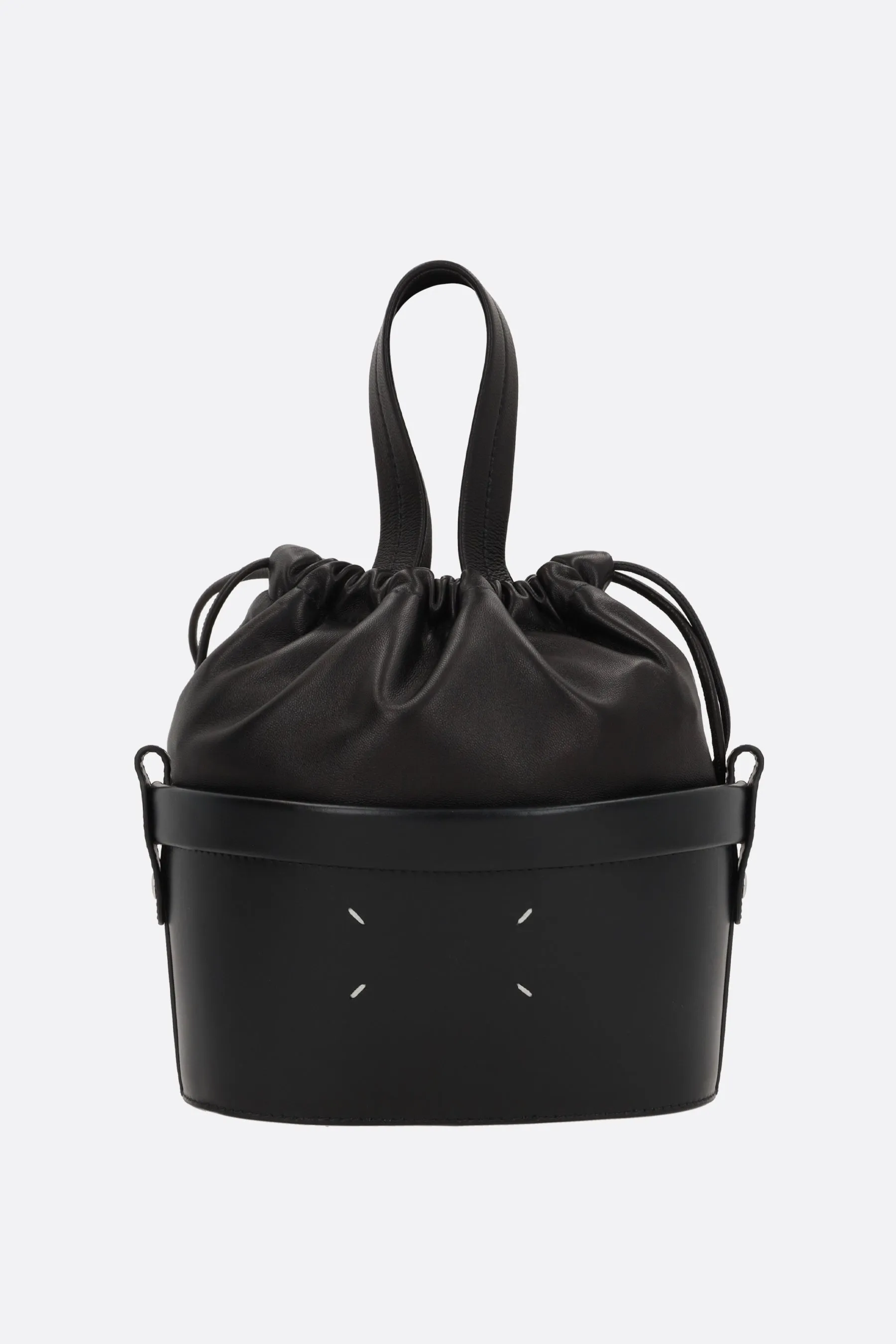 small buket bag in smooth leather and nappa