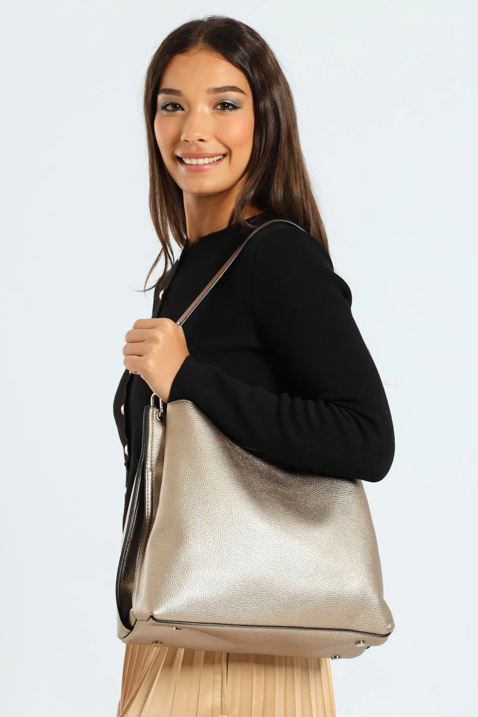 Tan Strap Hobo Bag - Champagne