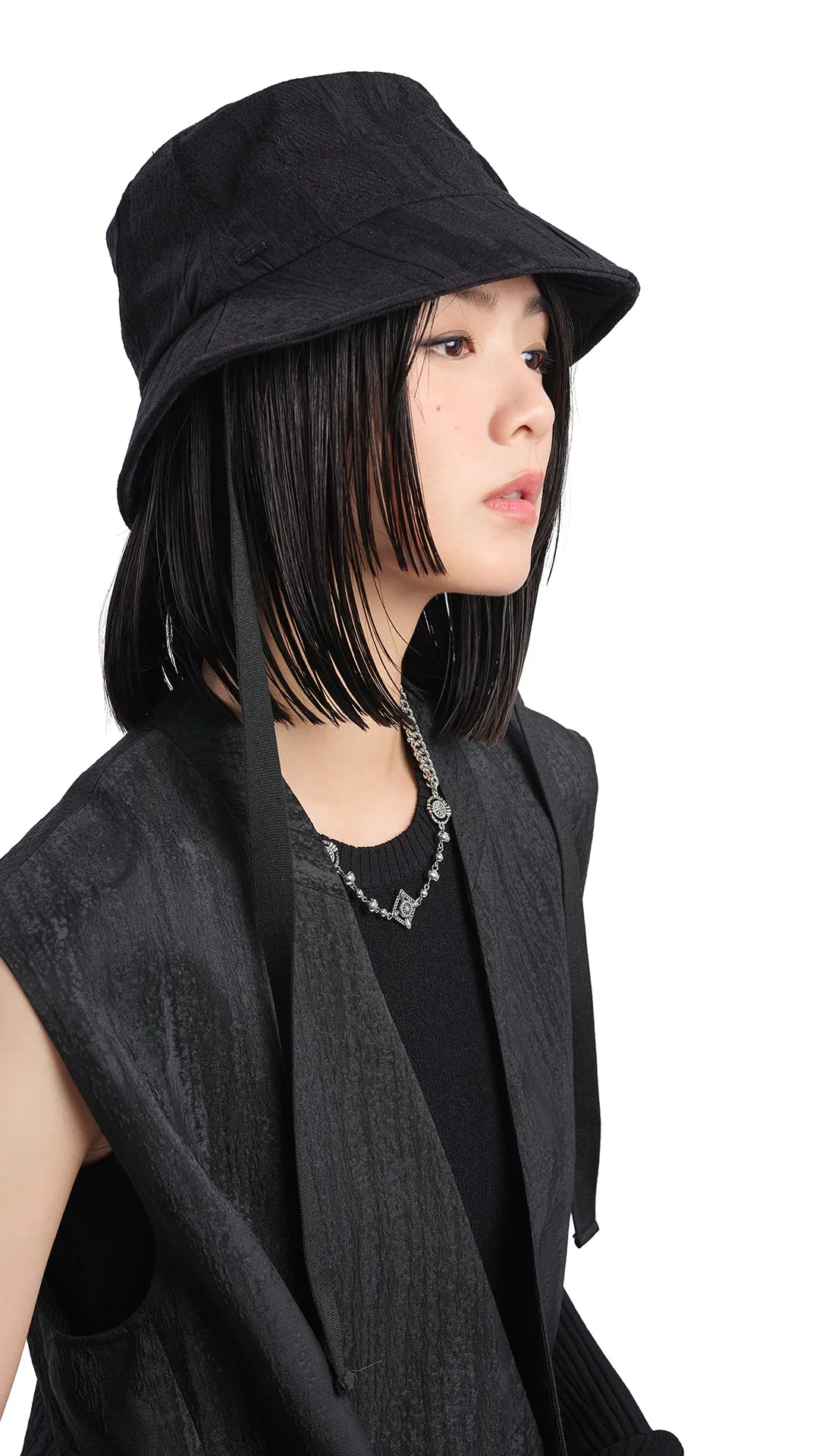 Textured UFO Bucket Hat with Strap