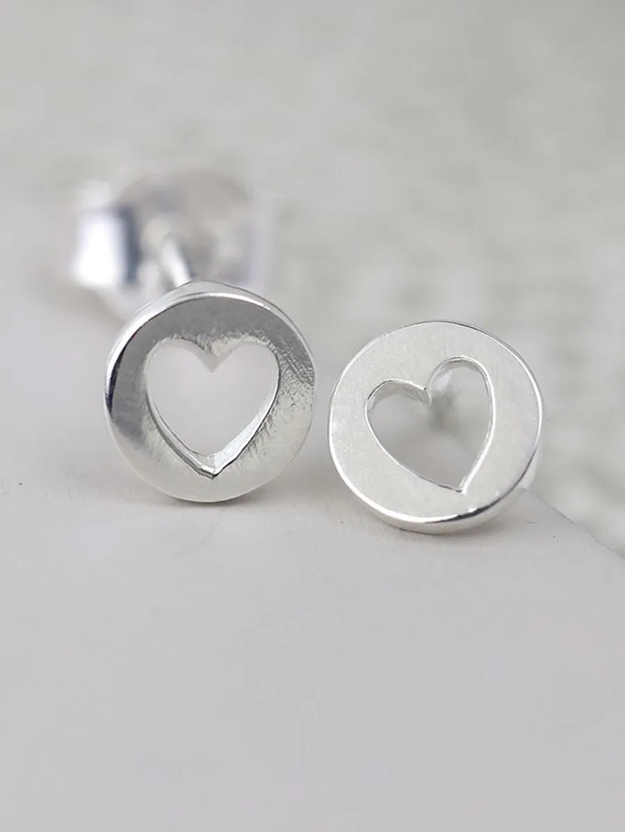 Tiny Cut Out Heart Disc Studs