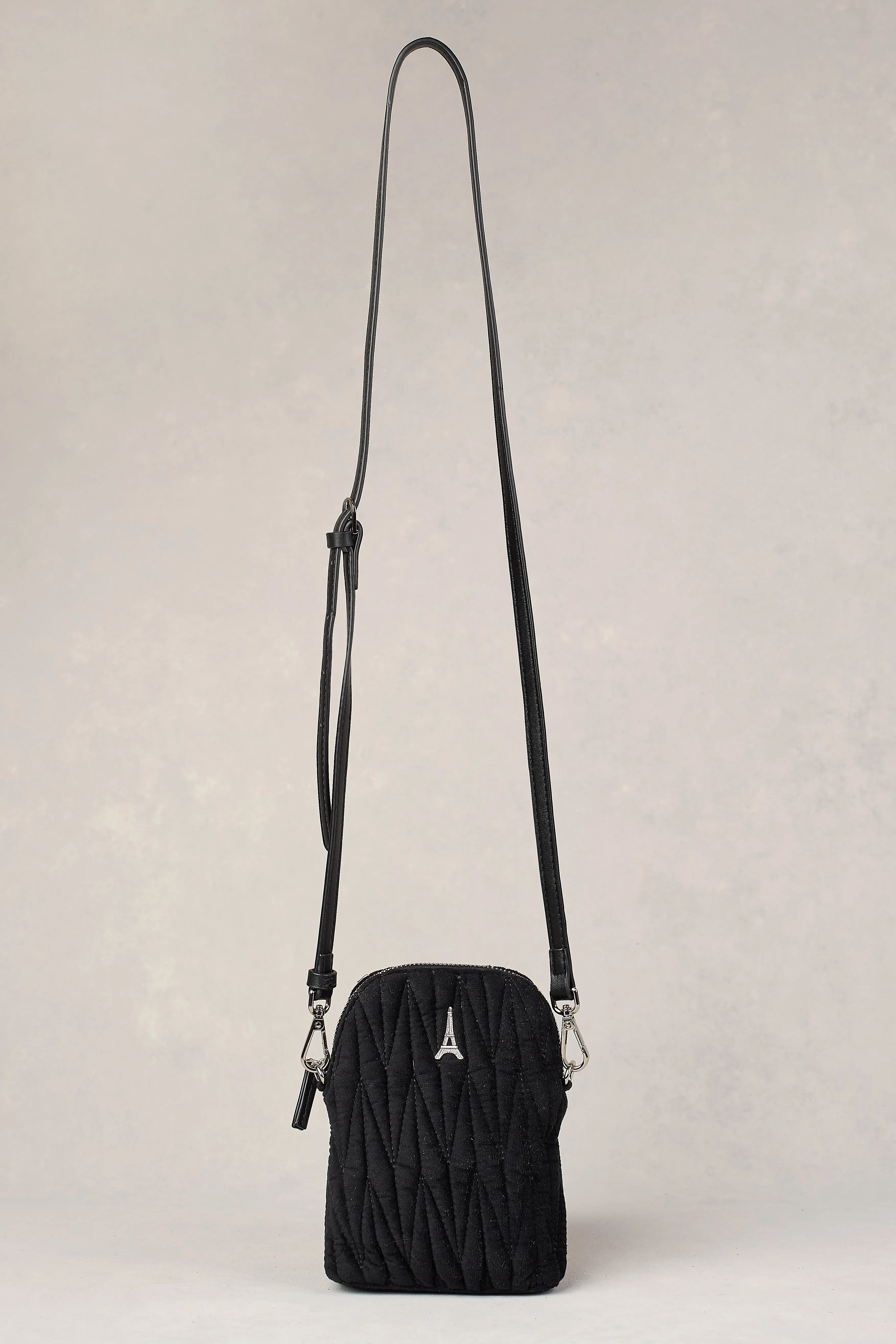 Velvet Quilt Phone Bag - Black