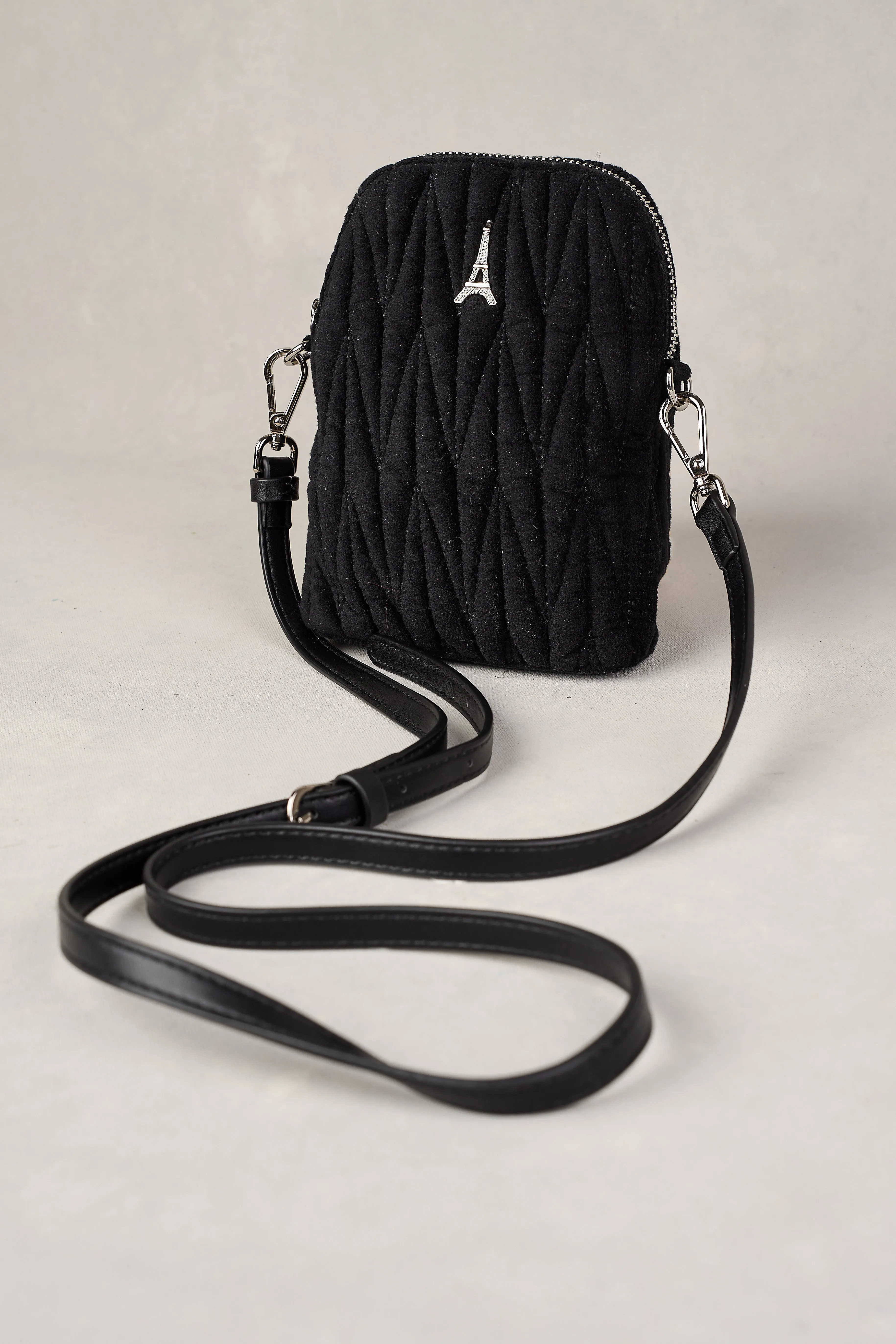 Velvet Quilt Phone Bag - Black