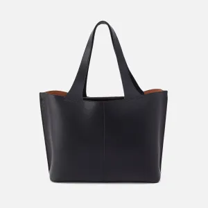 Vida Large Tote in Micro Pebbled Leather - Black