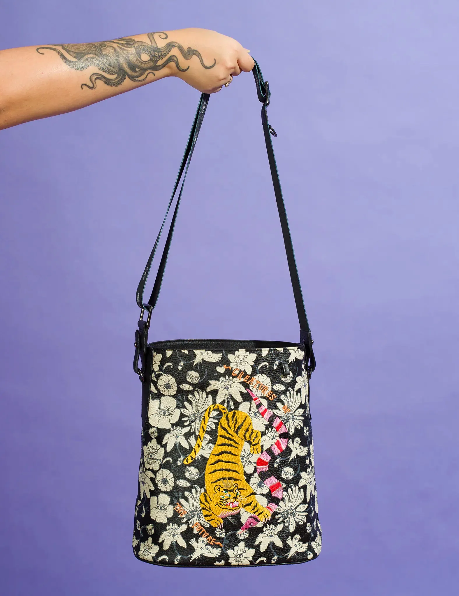Vincent Black Leather Shoulder Bag - Tangle Tales Black Design