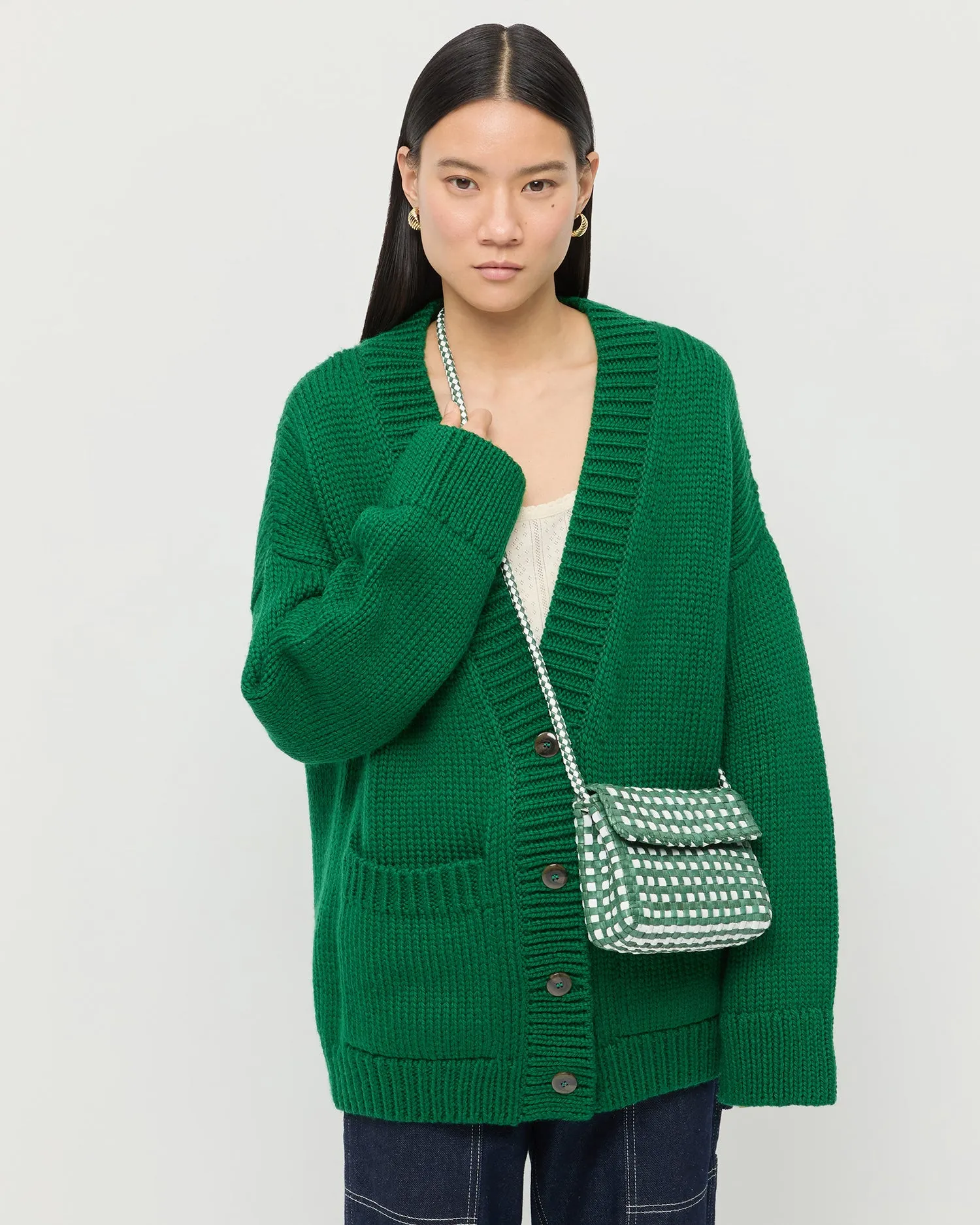 Vinnie Emerald/White Woven Crossbody
