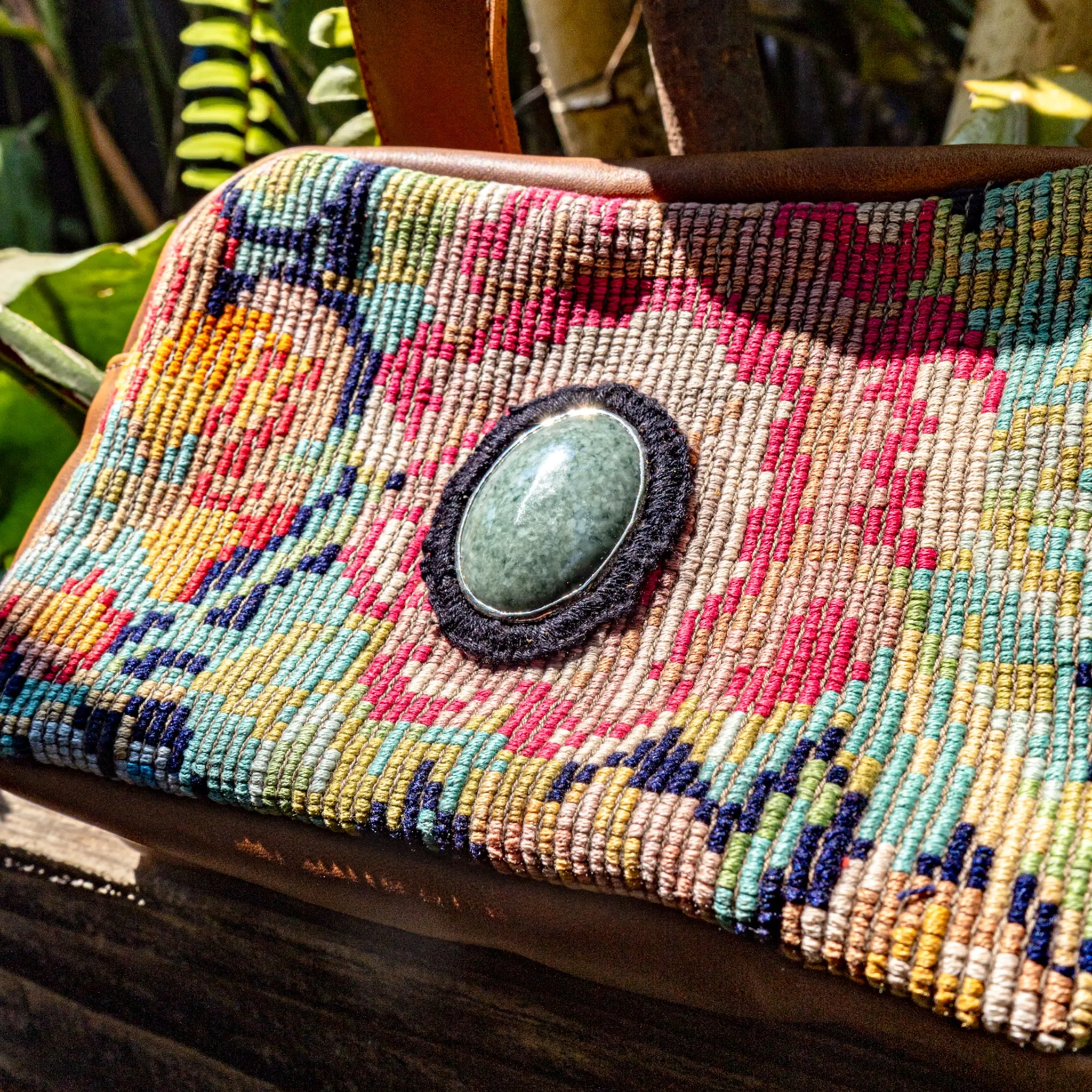 WANDER CROSSBODY BAG   STRAP SET - OOAK HUIPIL WITH JADE - CAFE - NO. 15553