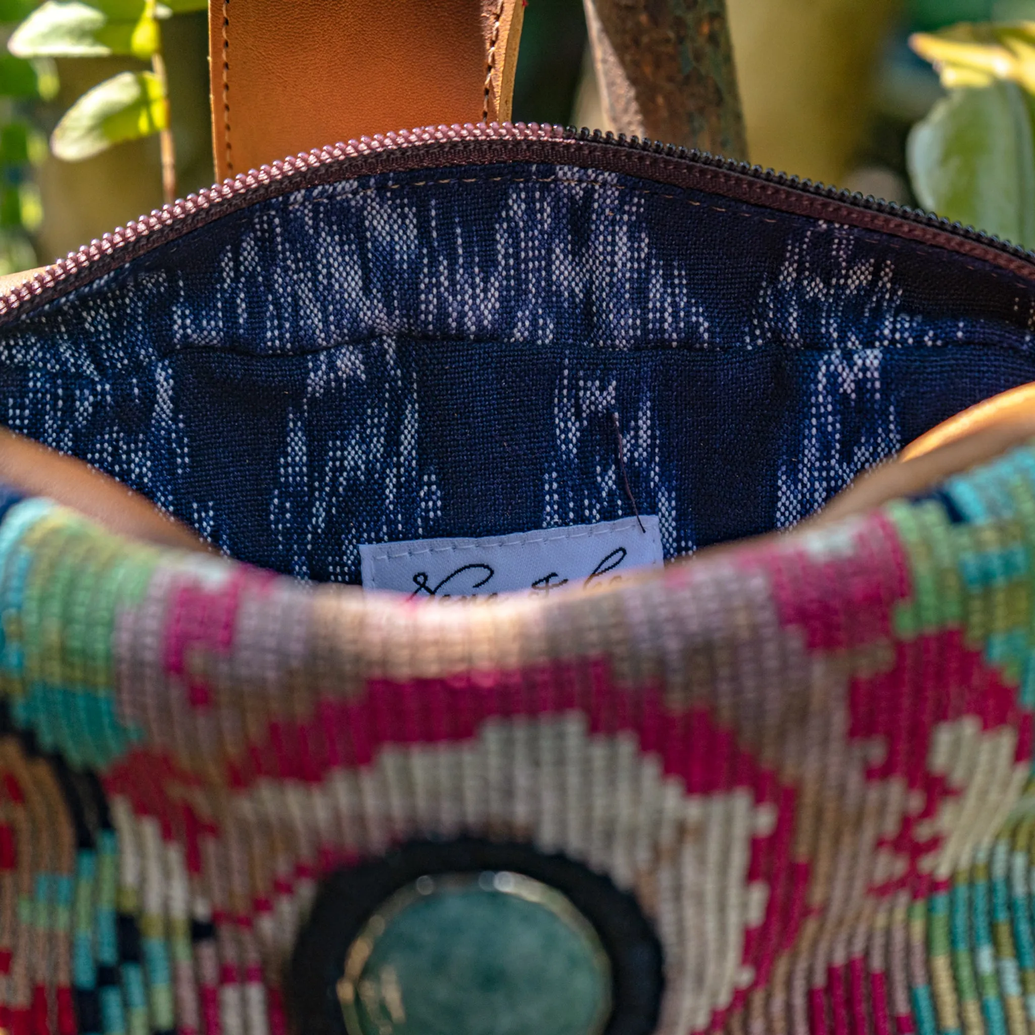 WANDER CROSSBODY BAG   STRAP SET - OOAK HUIPIL WITH JADE - CAFE - NO. 15553