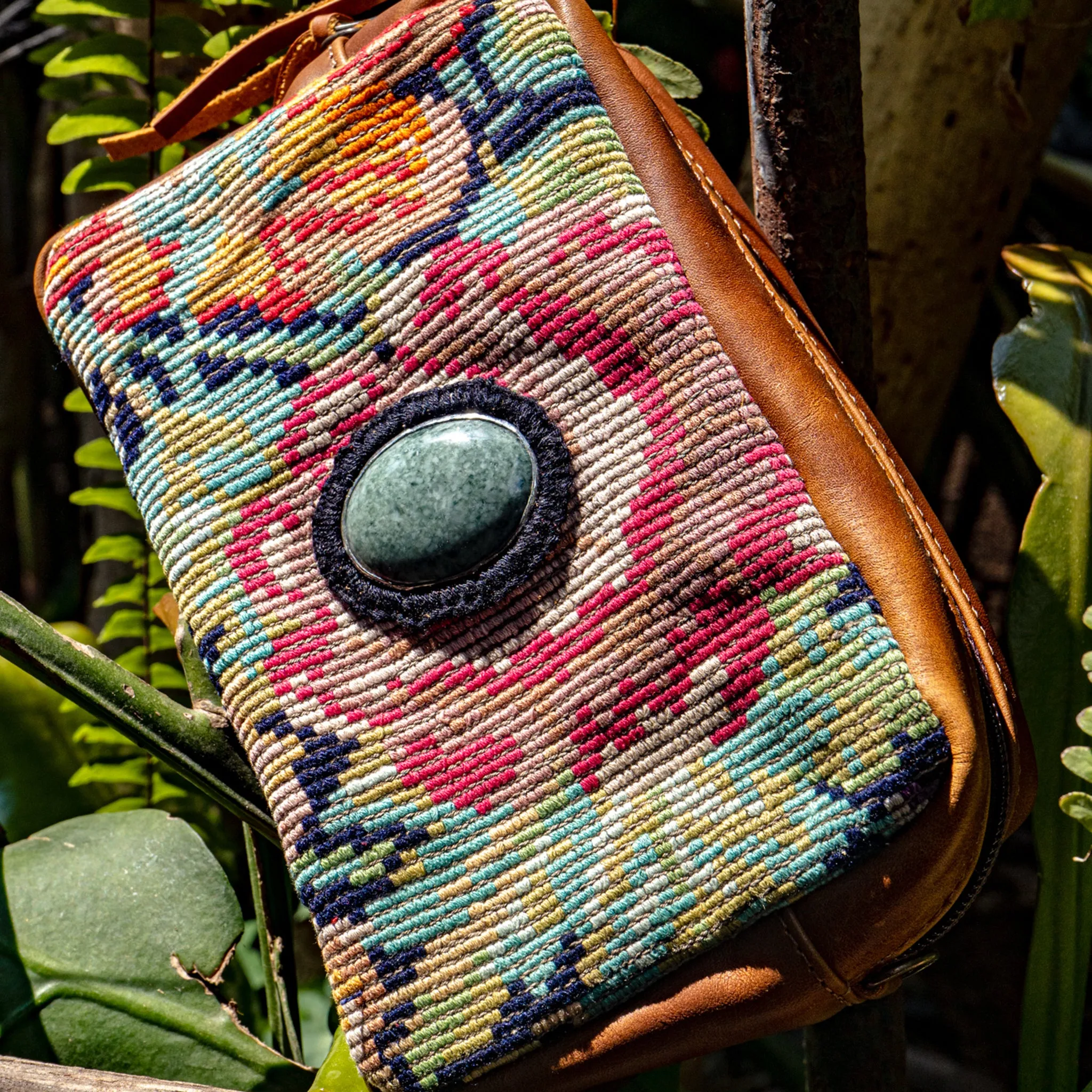 WANDER CROSSBODY BAG   STRAP SET - OOAK HUIPIL WITH JADE - CAFE - NO. 15553