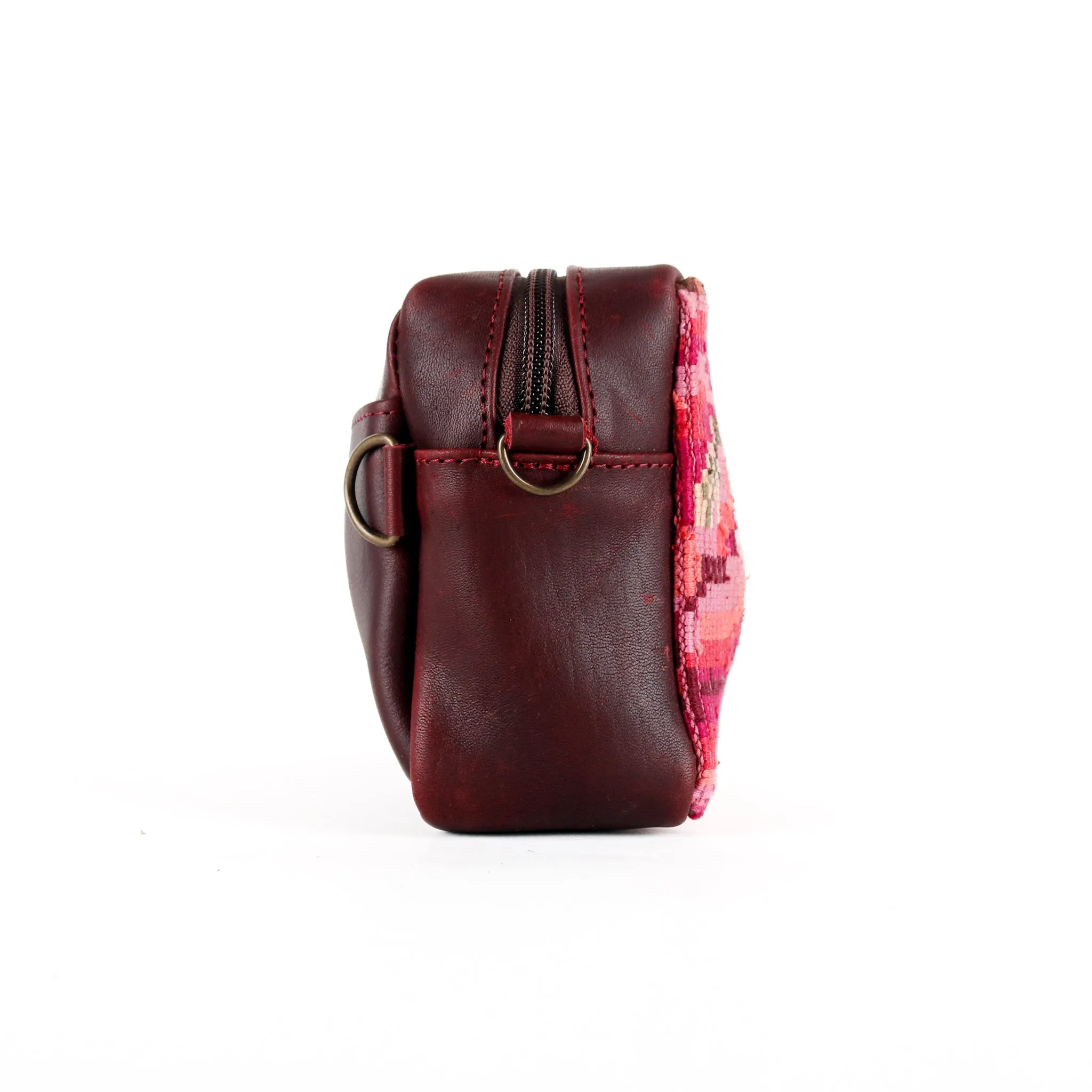 WANDER CROSSBODY BAG   STRAP SET - OOAK HUIPIL WITH JADE - VINO TINTO - NO. 15552