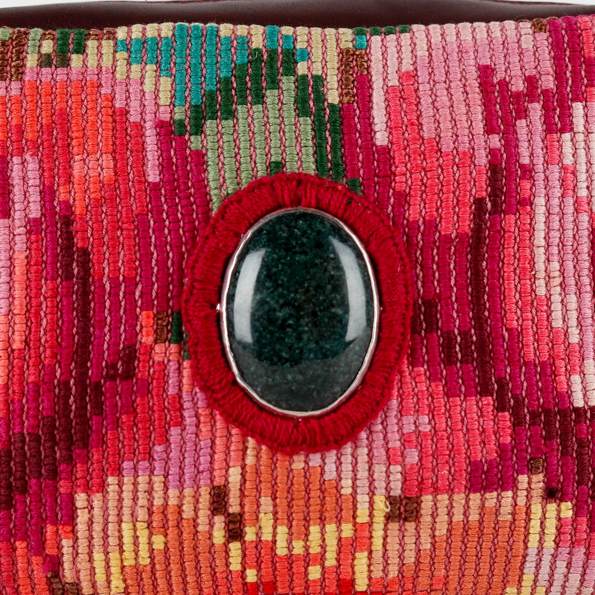WANDER CROSSBODY BAG   STRAP SET - OOAK HUIPIL WITH JADE - VINO TINTO - NO. 15552