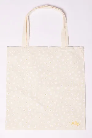 White Ditsy Tote Bag Printed Daisies