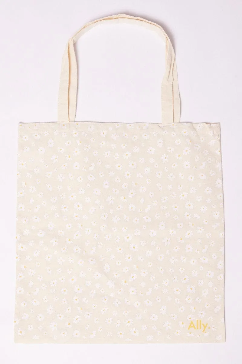 White Ditsy Tote Bag Printed Daisies