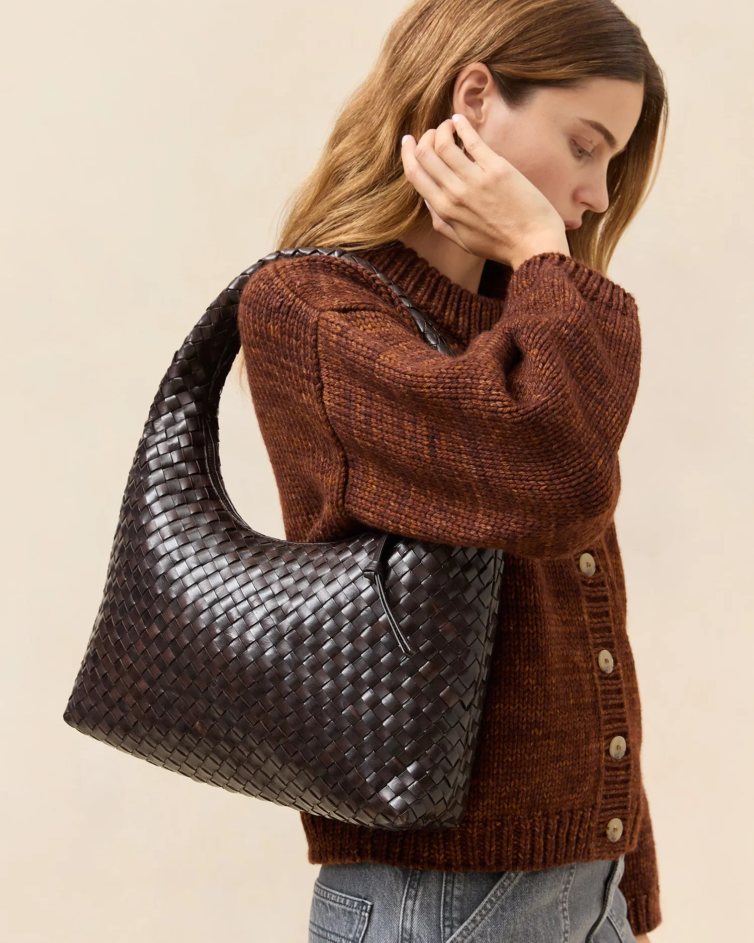 Willow Chocolate Woven Hobo Bag