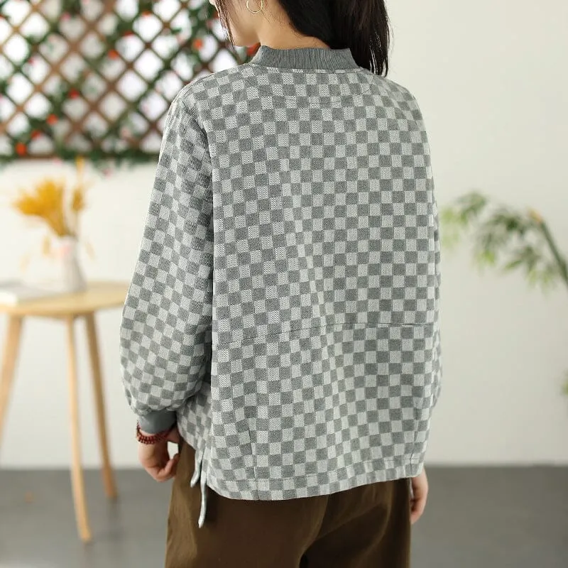 Women Spring Retro Plaid Cotton Jackets