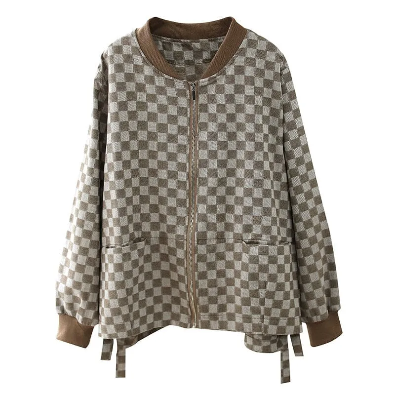 Women Spring Retro Plaid Cotton Jackets