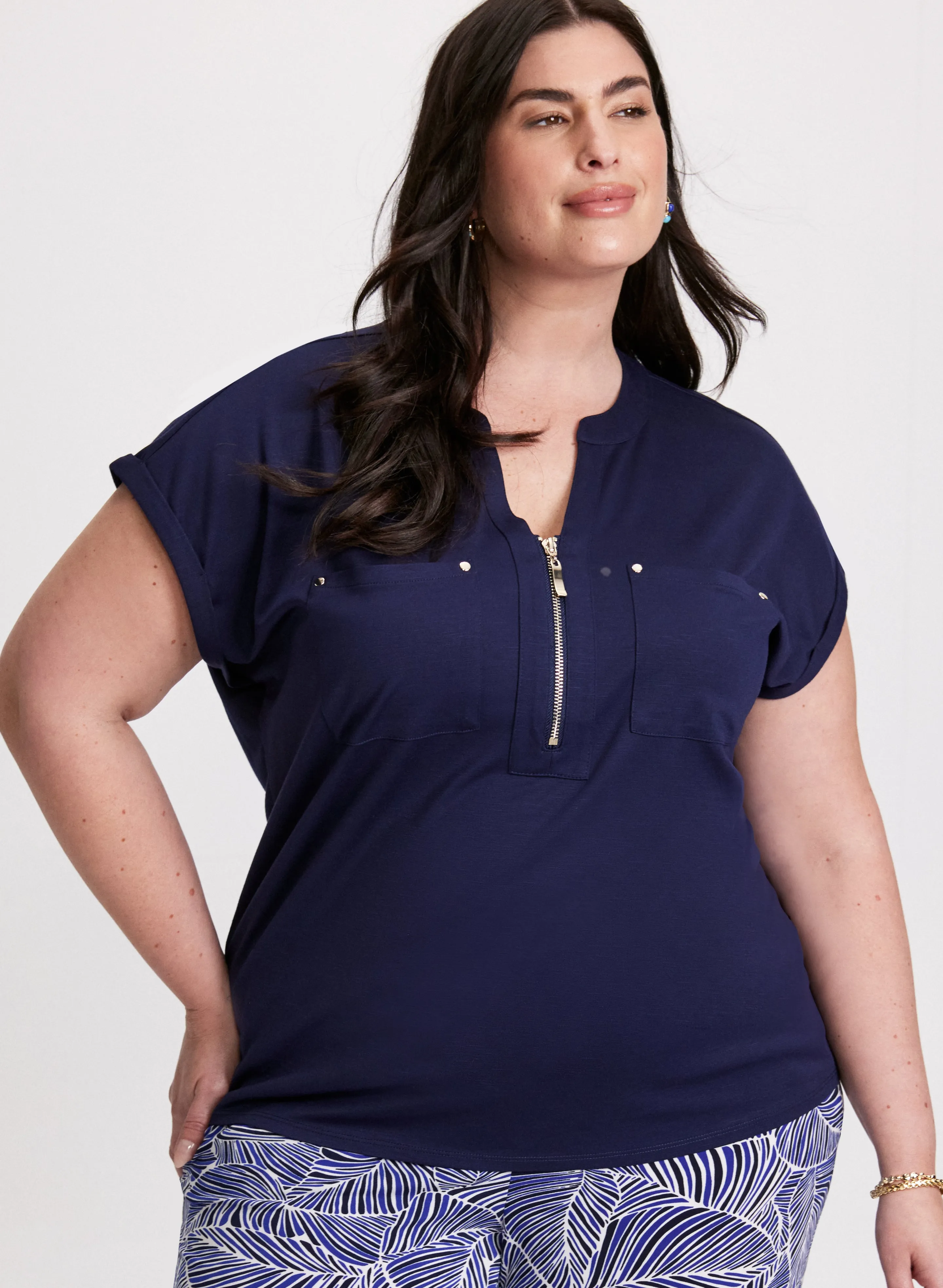 Zipper Neckline T-Shirt